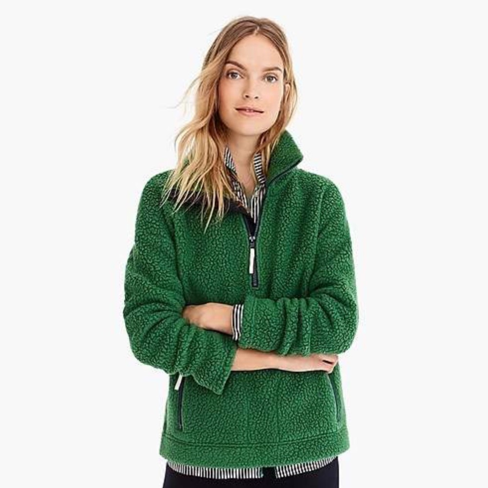 J. Crew Green Fleece Quarter Zip Pullover Size: Small